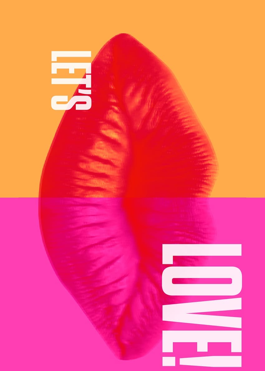 Bold lips illustration with "Let's Love!" text, representing love and romance.