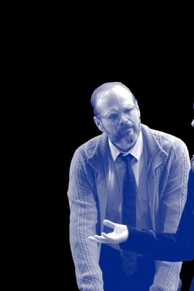 A man and woman in conversation, possibly discussing a penitent's confession.