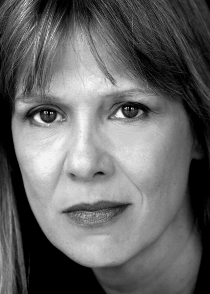 Amy Morton, actress, close-up portrait in black and white