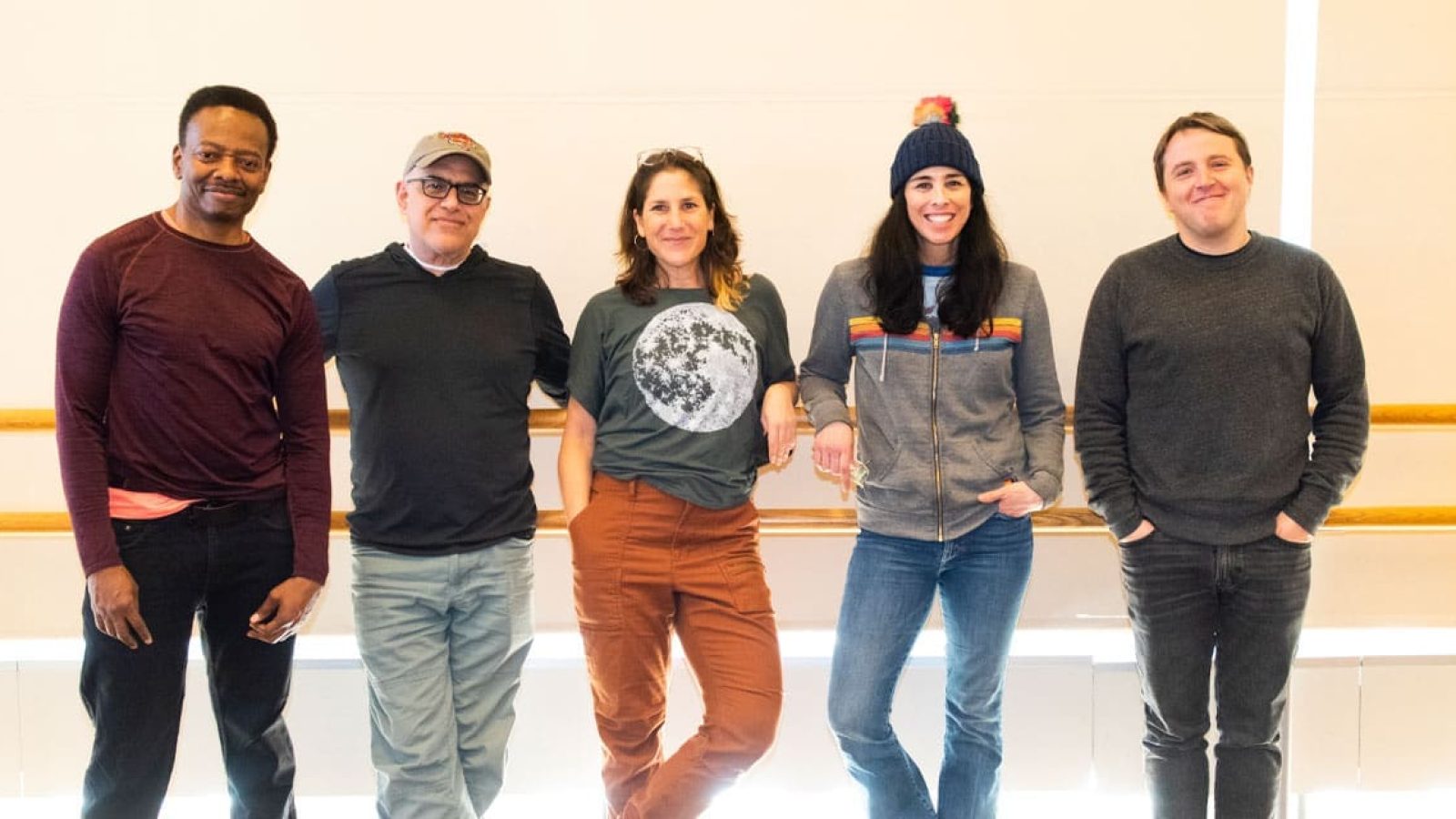 The creative team behind the new musical, "The Bedwetter," poses for a photo.