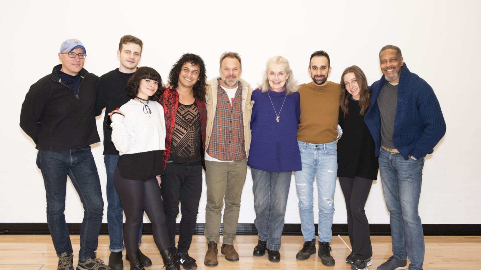 Cast and crew of the Cornelia Street musical pose for a group photo.