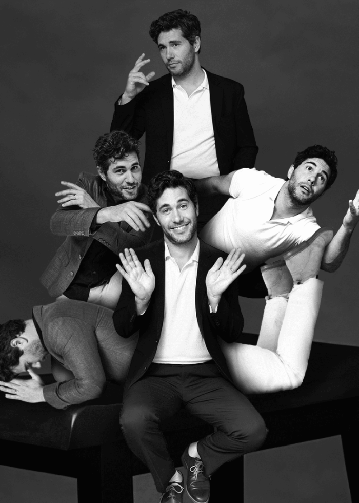 Multiple images of Chris Smith in various poses, wearing a blazer and white shirt.