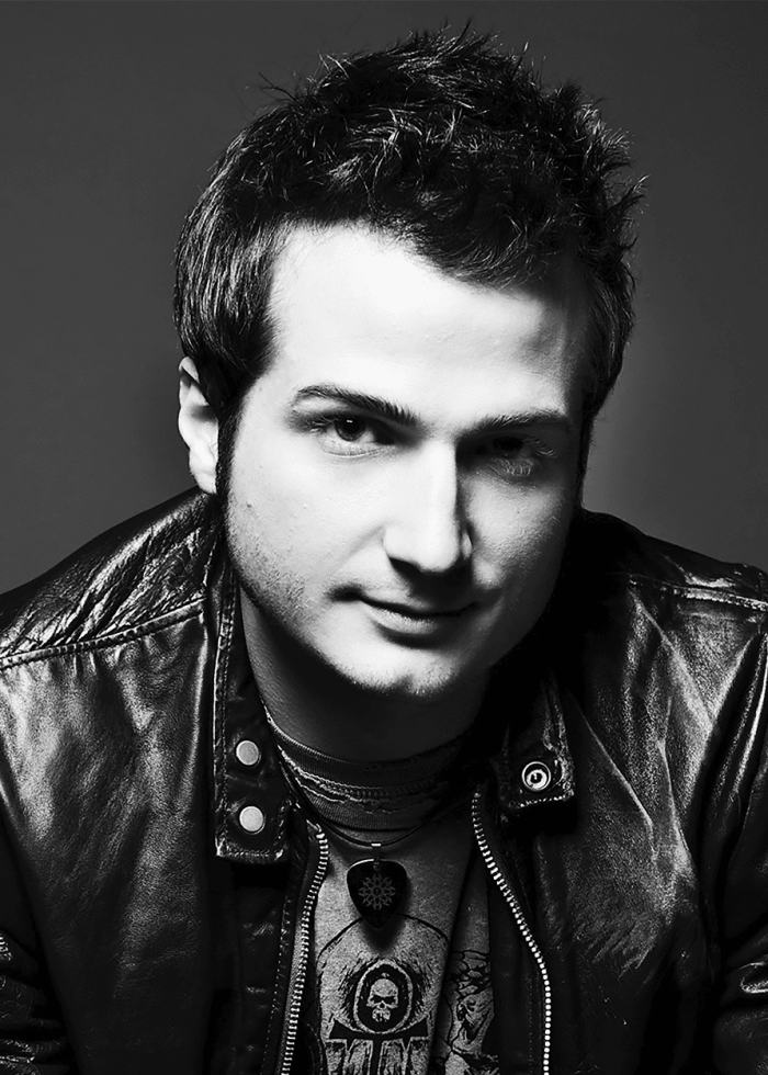 Man in leather jacket, black and white portrait