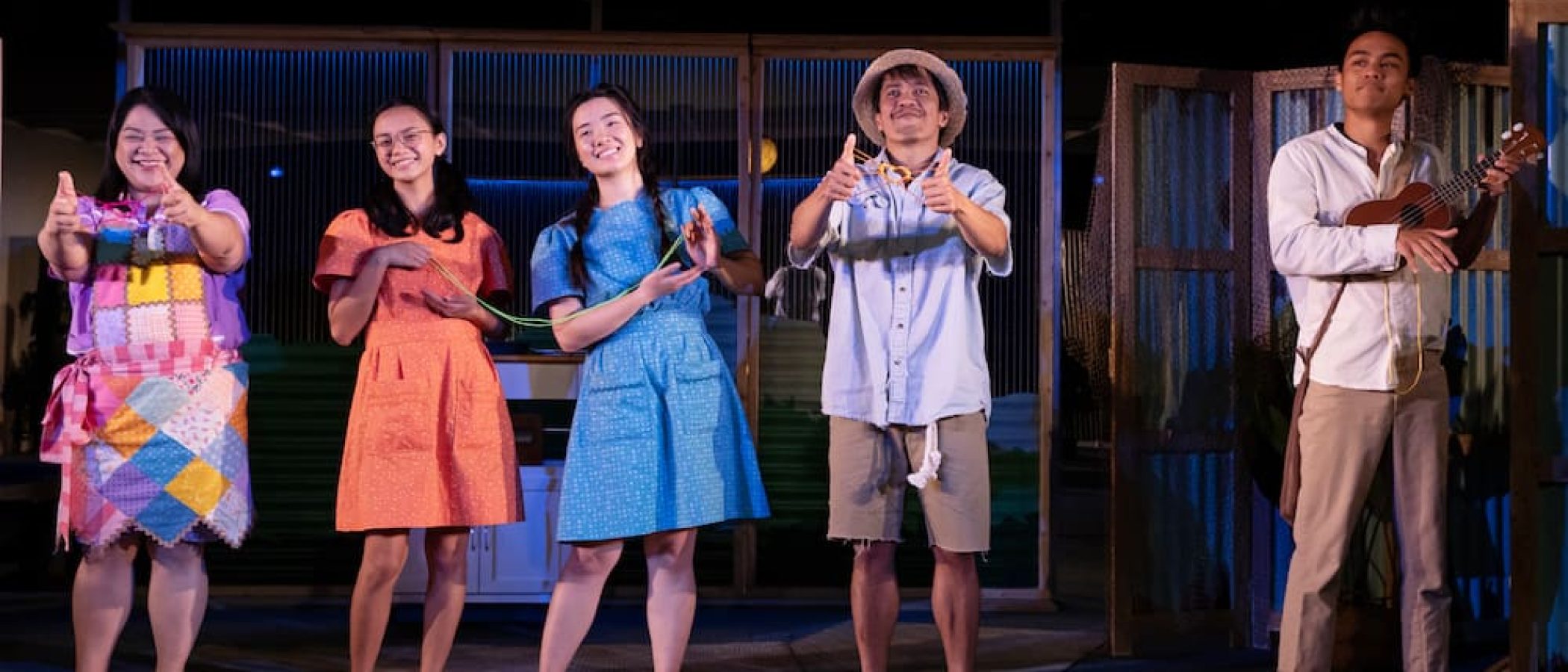 Five actors in a theatrical production of Atlantic For Kids: Heart Strings