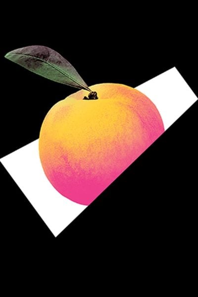 Stylized illustration of a peach with a leaf, reminiscent of James and the Giant Peach.