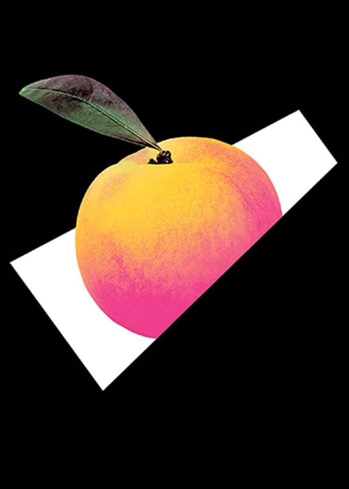Stylized illustration of a peach with a leaf, reminiscent of James and the Giant Peach.