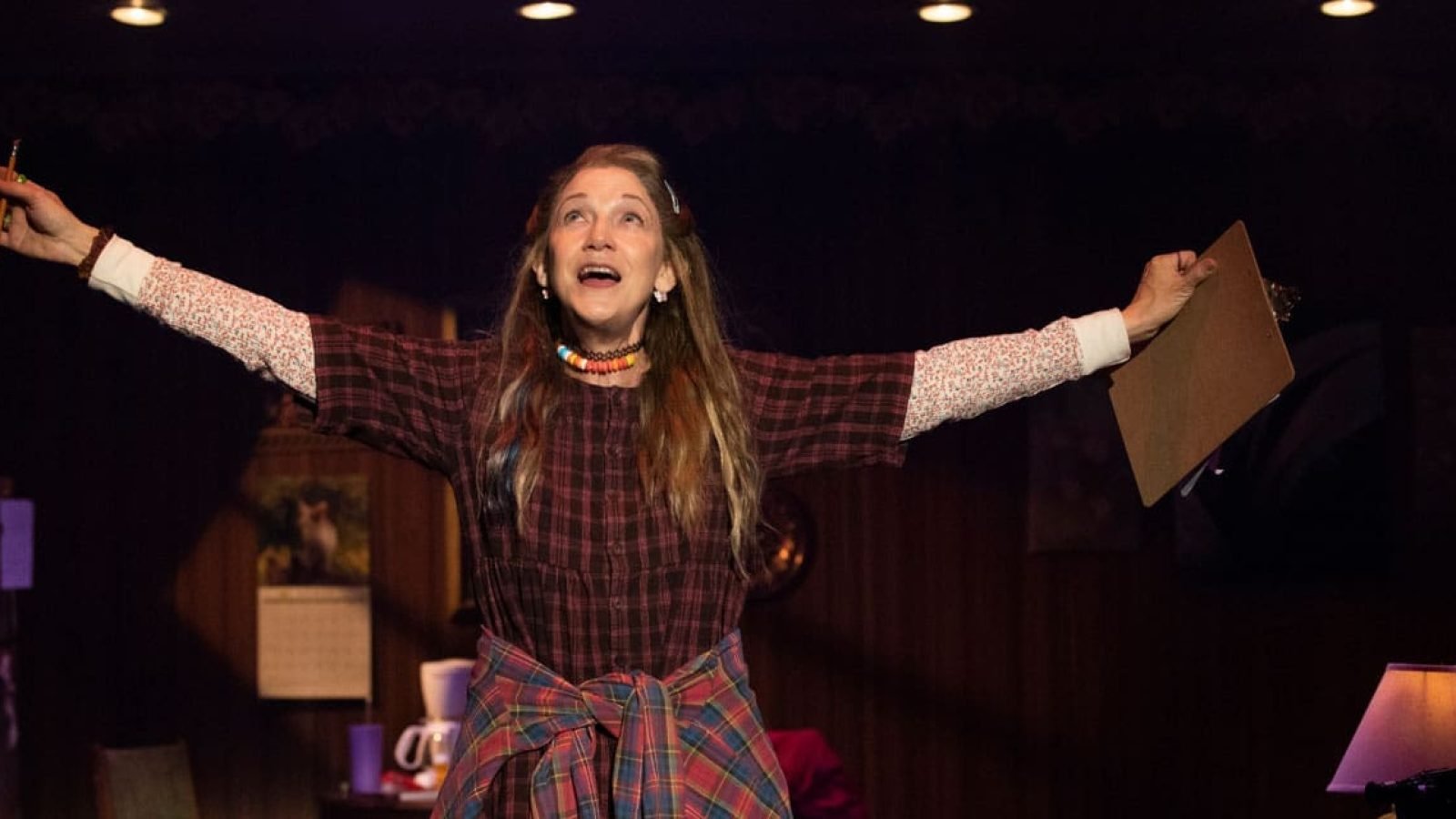 Broadway's Victoria Clark as Kimberly Akimbo, arms outstretched.