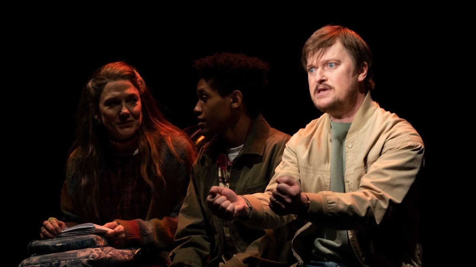 Three actors in a scene from the play Kimberly Akimbo.