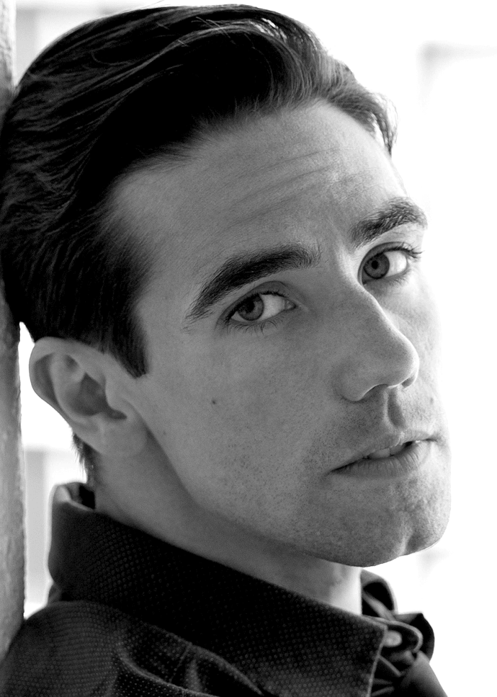 Keith Nobbs in a black and white portrait, looking intently at the camera