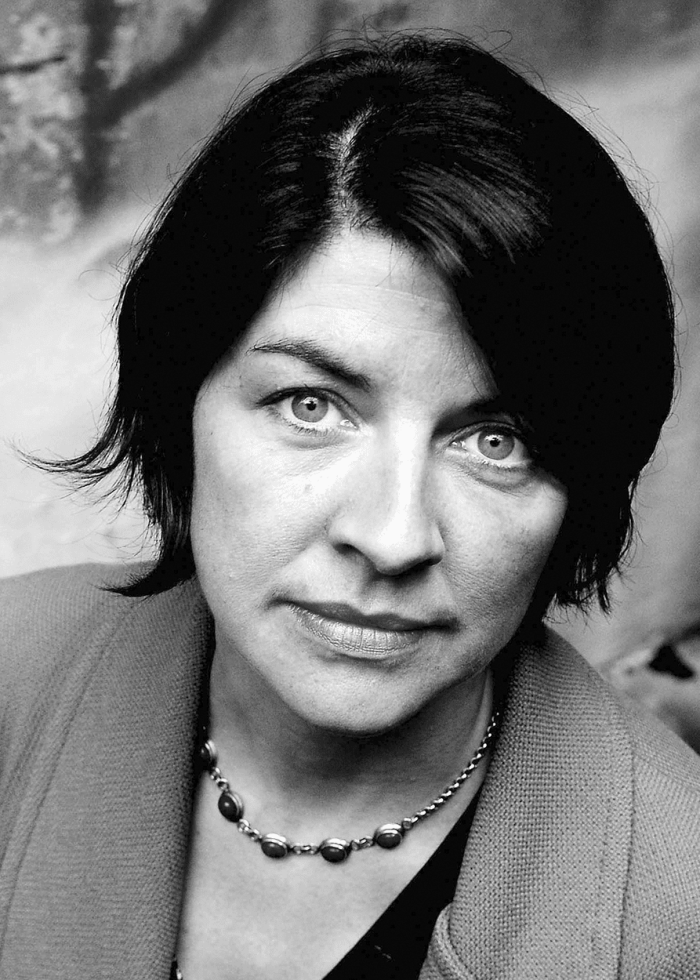 Moira Buffini, author, portrait in black and white