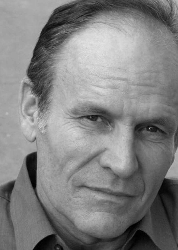 Ned Van Zandt, actor, looking at the camera, black and white portrait