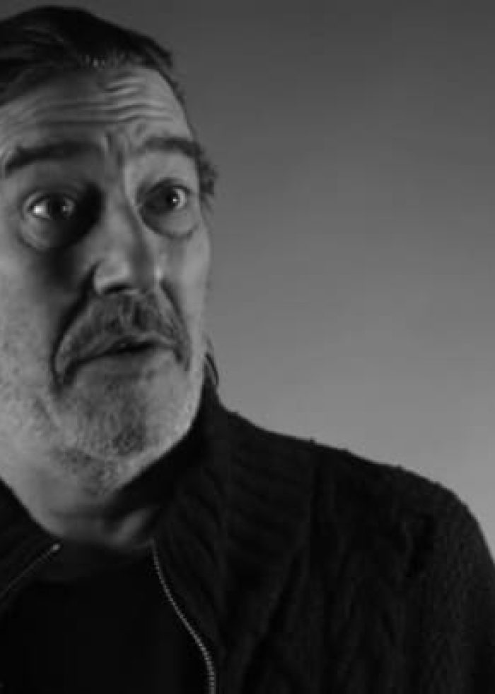 Actor Jeffrey Dean Morgan in a black and white portrait, speaking, with a Times logo.