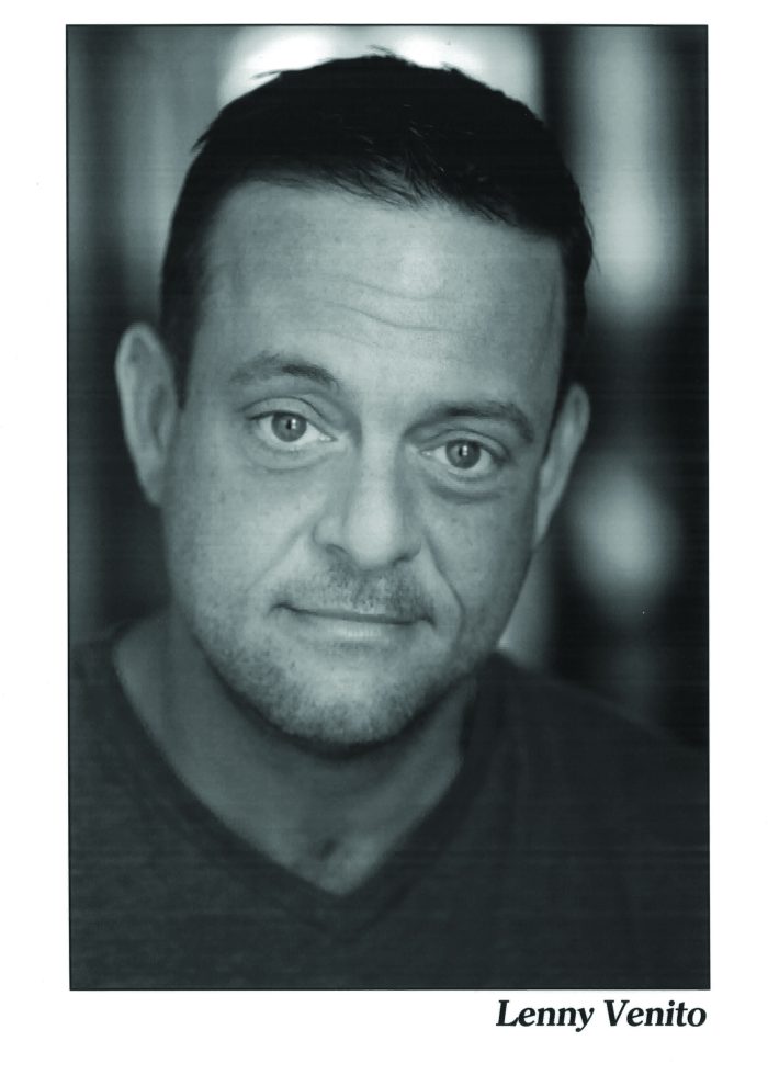 Lenny Venito, actor, in a black and white headshot, looking at the camera.
